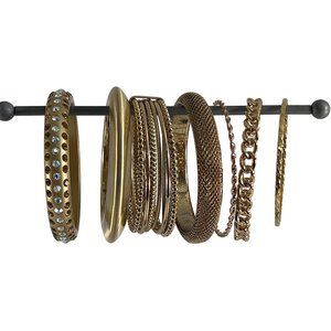 Mixed Lot of 7 Gold Tone Bracelet Bangles Rhinestones Stackable Metal
